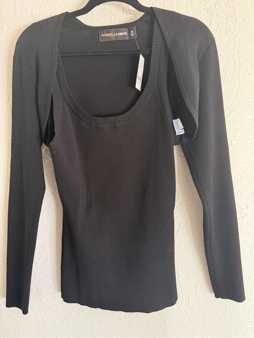 Gabrielle Union + New York and Company Black Ribbed Long-Sleeve Shrug with Tank